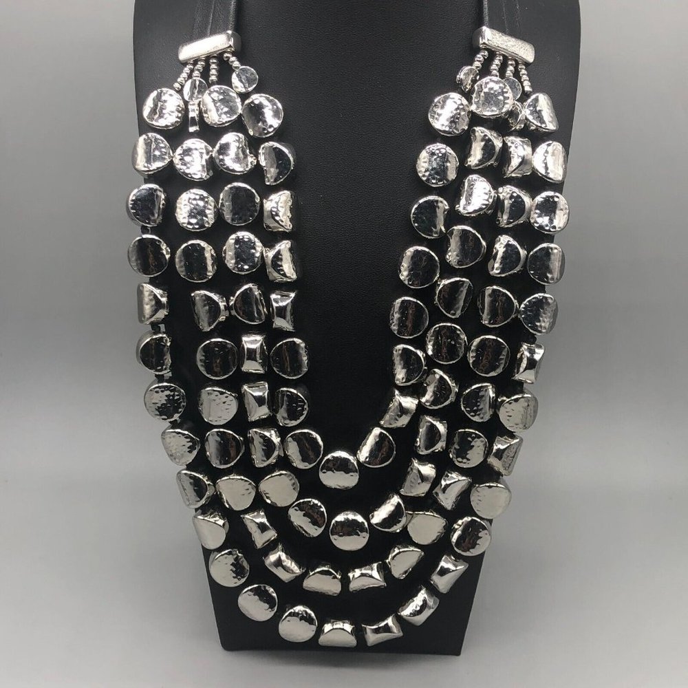 Chico's Multi-Strand Silver Disc Statement Necklace - Picture 2 of 11